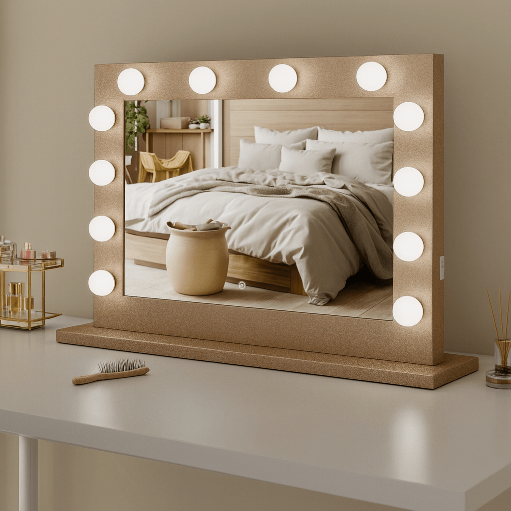 Jolie Gold Hollywood Mirror 80 x 60cm with LED lights for flawless makeup and glamorous space transformation